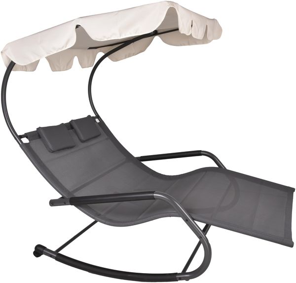 Doppel-Schaukelliege AMINA Anthrazit Polyester | Sonnenliege mit Dach Relaxliege Gartenliege