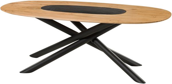 Esstisch oval Akazie 240x100x76 natur lackiert / Mikado-Beine rund schwarz
