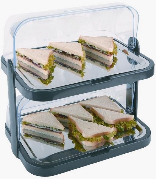 APS Buffet-Vitrine Doppeldecker, Edelstahl, Kunststoff, 2-stufig, inkl. 4 Kühlakkus