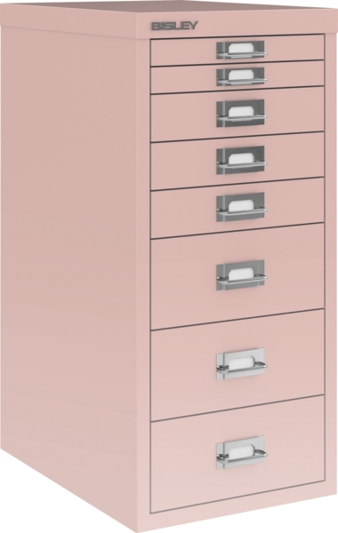 Bisley Multidrawer Schubladenschrank aus Metall mit 8 Schubladen DIN A4 ohne Sockel - Farbe: Pastellpink, L298-620