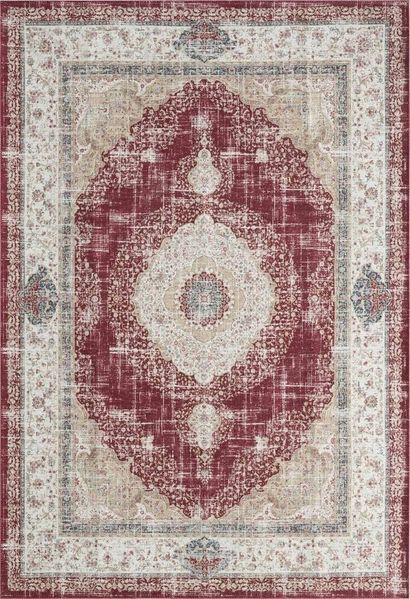 TaraCarpet Teppich Odessa Flachgewebe Vintage Design waschbar, rechteckig, Höhe: 1 mm, Teppich Kerman rot beige Wohnzimmer Schlafzimmer Esszimmer 140x170