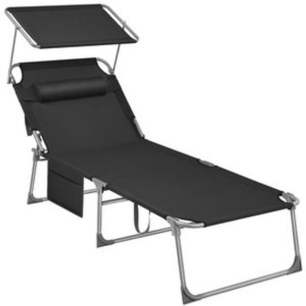 Songmics Gartenliege klappbar, mit Kopfstütze und verstellbarer Rückenlehne, 1x Sonnenliege, mit Seitentasche, Schwarz, 71 x 200 x 38 cm Bild 6