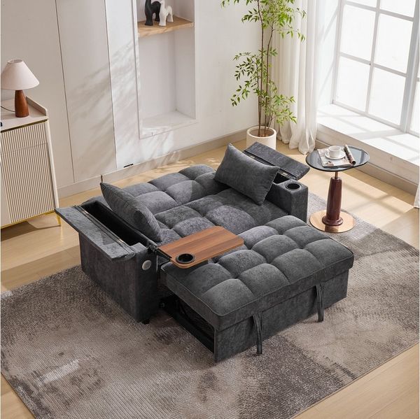 OKWISH Schlafsofa 3-in-1 Ausziehsofa, Sofabett, Gästebett 1 Teile, mit verstellbarer Rückenlehne, USB-Anschluss