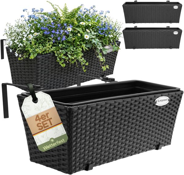 4er Set Balkonkasten Polyrattan Schwarz