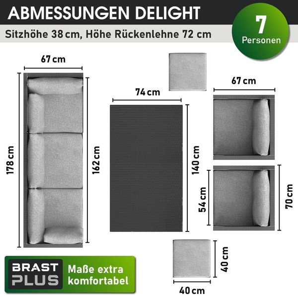 BRAST Gartenmöbel Set Delight Schwarz/Grau bis zu 7 Personen inkl. extra Dicke Kissen Outdoor Loungemöbel Sitzgruppe Essgruppe Garnitur Bild 3