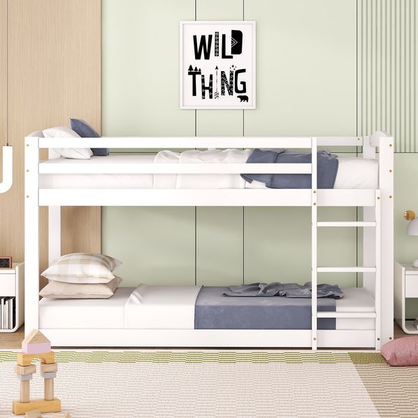 Bett 90x200 cm Etagenbett aus Kiefer, niedriges Profil und platzsparend – sicher und kindgerecht