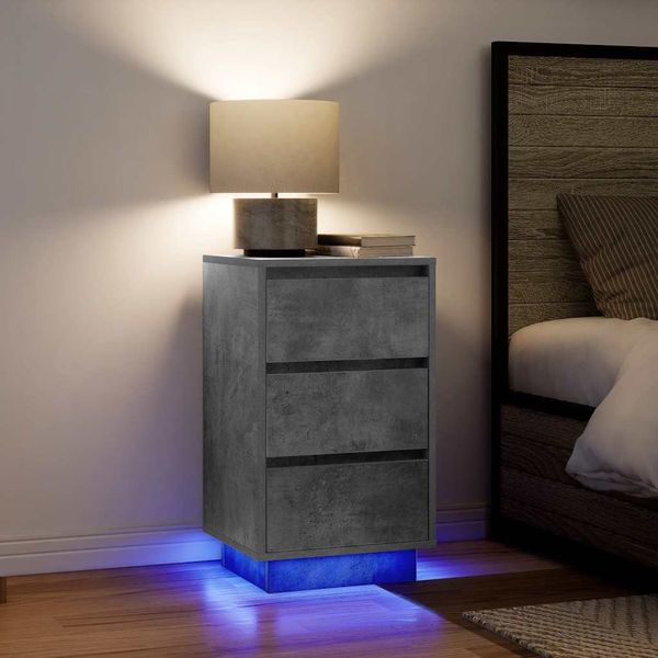 vidaXL Nachttisch mit LED-Leuchten Betongrau 38x34x65 cm 861304