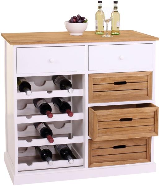 Weinregal HWC-B96, Kommode Flaschenregal für 12 Flaschen mit Schubladen, Landhaus 86x87x37cm