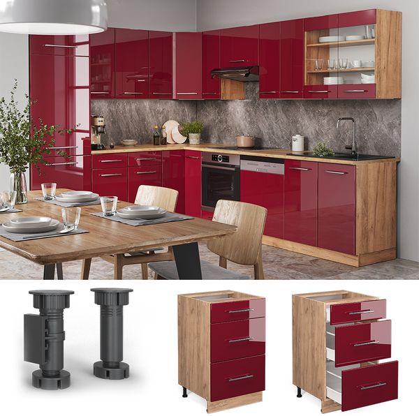 Küchenunterschrank Fame-Line Bordeaux Hochglanz 50 cm ohne Arbeitsplatte Vicco Bild 2