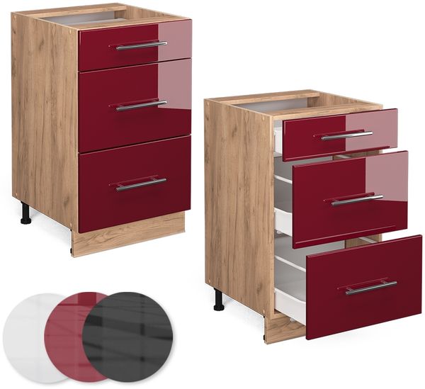 Küchenunterschrank Fame-Line Bordeaux Hochglanz 50 cm ohne Arbeitsplatte Vicco Bild 5