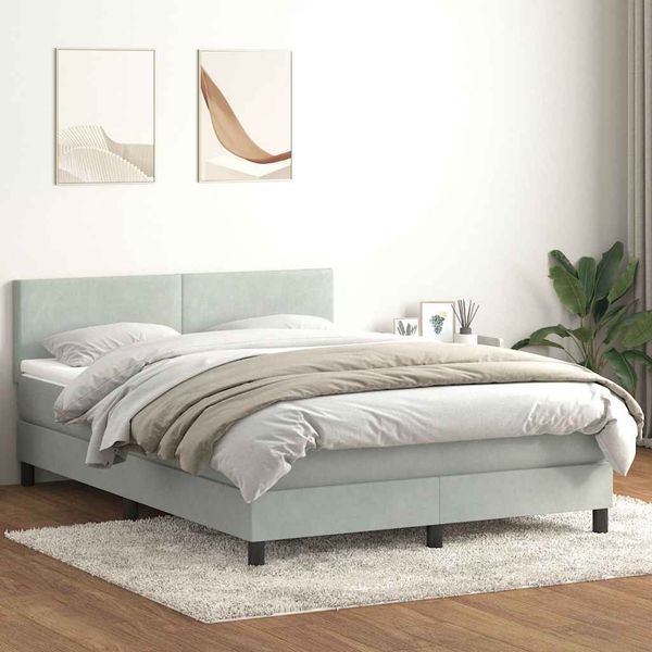 vidaXL Boxspringbett mit Matratze Hellgrau 160x220 cm Samt 3316071