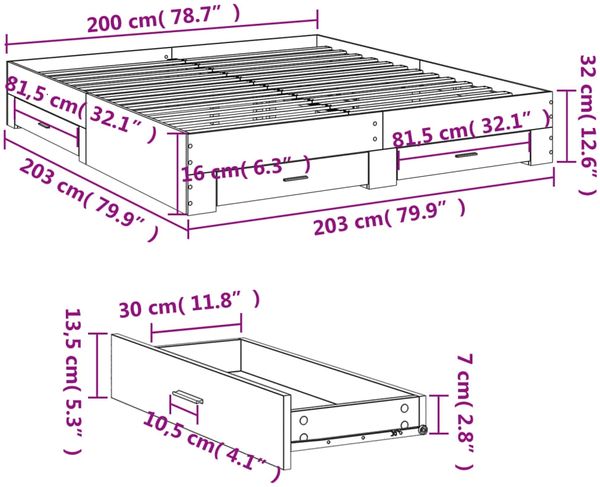 vidaXL Bettgestell mit Schubladen Räuchereiche 200x200cm Holzwerkstoff 3280360 Bild 10