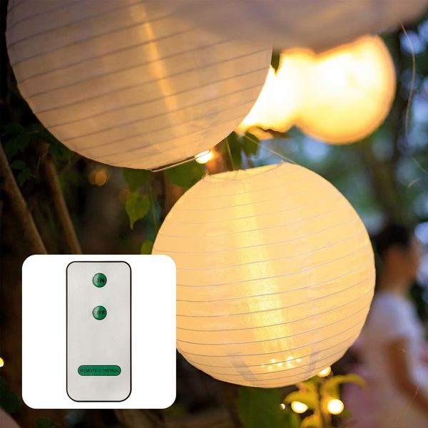 Hellum LED Lampion mit Fernbedienung, Wetterfest, Nylon Lampenschirm, batteriebetrieben, warmweiß, weiß, 12x30 cm