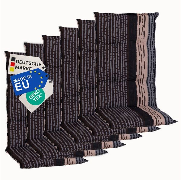 NYVI Hochlehnerauflage Hochlehner Auflagen 6er Set Barcelona - Gartenstuhlauflagen 118x50 cm, (6 St), Stuhlauflage, Sitzauflage mit Halteband, UV-fest