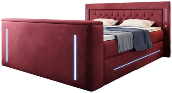 Boxspringbett Divalo mit TV Lift und Stauraum 180x200 Rot H3 (70-100kg)