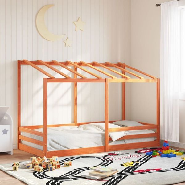 vidaXL Kinderbett mit Dach Wachsbraun 80x200 cm Massivholz Kiefer 847005