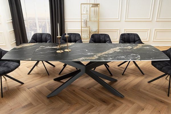 riess-ambiente Esstisch COSMOS 160-240cm schwarz/gold/sand - Keramik, Metall, ausziehbar, chic (Einzelartikel, 1-St), verlängerbarer Konferenztisch für 12 Personen - ideal für Essbereich