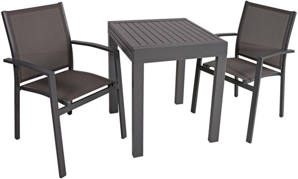 Garten-Sitzgruppe CHIARA 3-tlg. - Kunststoff, Dunkelgrau | Gartenmöbel-Set Gartengarnitur Garten-Essgruppe mit Stühlen und Esstisch