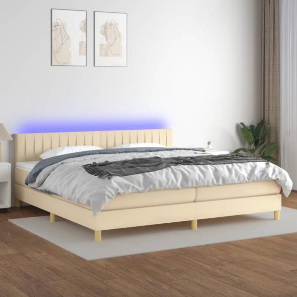 Boxspringbett mit Matratze & LED Stoff Creme 200 x 200 cm, Härtegrad: H2 [3133906]