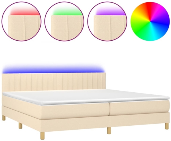 Boxspringbett mit Matratze & LED Stoff Creme 200x200 cm, Härtegrad: H2 [3133906]