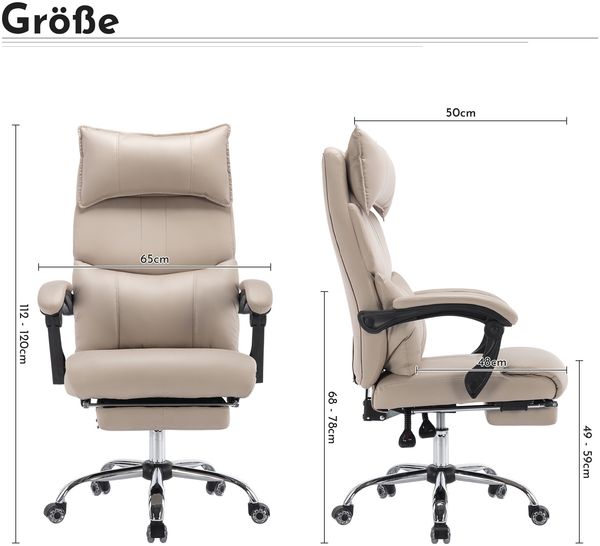 Ergonomischer Chefsessel beige, höhenverstellbar, Lendenstütze, bis 150 kg Bild 10