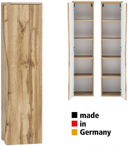 Badezimmer Hochschrank KAHLA-03 in Wotan Eiche Nb. Front mit Baumkantenoptik, B/H/T: ca. 37,5/130/35 cm