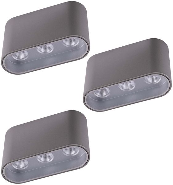 3er Set LED Deckenlampe, Alu, grau, silber, L 10,5 cm
