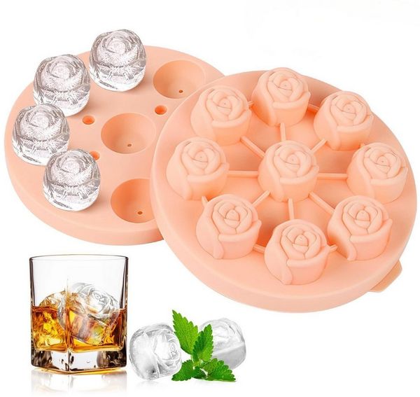 FOUORTUNATE-BEE Backform 9er Rosen Eiswürfelform Silikon Blumen Eiswürfel für Cocktails, Für Sekt Desserts Schokolade DIY Party Eiswürfelform aus Silikon