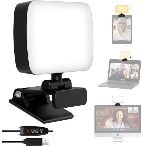 TUWENA LED Arbeitslicht Videokonferenz Licht mit Clip & USB-Kabel, 3 Lichtfarben 360°Drehbar, Streaming Licht, Fotolicht, Webcam-Licht für PC-Monitor/Zoom-Meetings