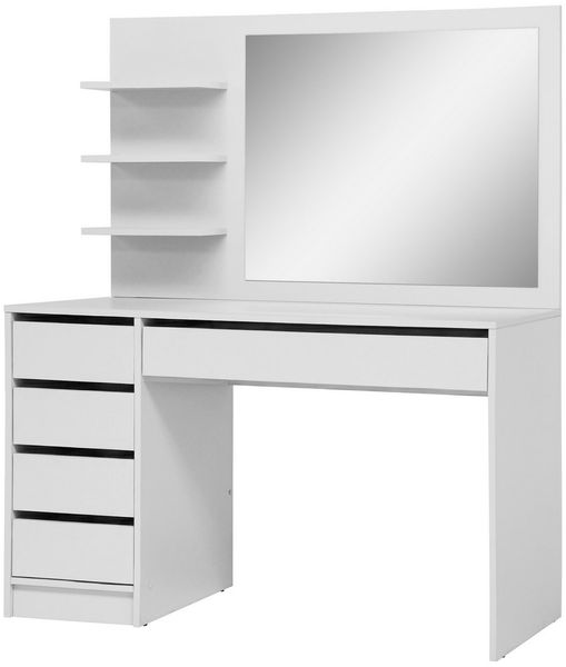 Beautysofa Schminktisch Malta 120 cm mit Spiegel und Schubladen (Weiß oder Kaschmir, Elegantes Design für Schlafzimmer – rechts/links montierbar), Wahlweise mit oder ohne Griffe