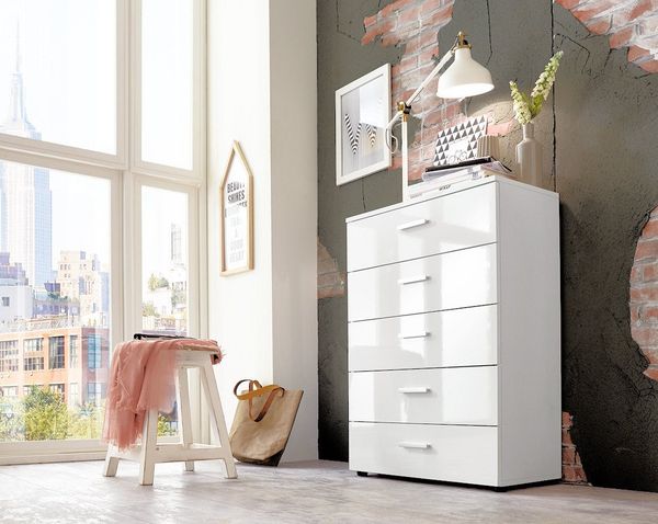 moebel-dich-auf Schubkastenkommode MALAGA 6 (65 cm breit), Fronten in weiß Hochglanz