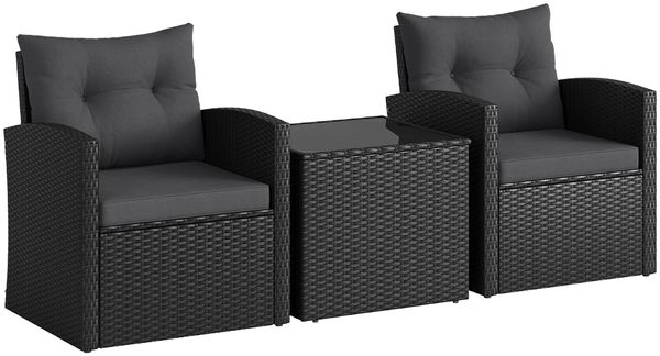 STEELSØN 'Selaria' Polyrattan Sitzgarnitur 3-tlg, Gartenmöbel Set aus 2 Stühlen und Tisch, Sitzgruppe inkl. Kissen, schwarz, wetterfest für 2 Personen Bild 10