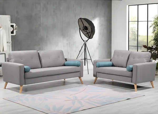 Vente-unique 'TATUM' 1x 2-Sitzer Sofa und 1x 3-Sitzer Sofa, Bouclé Stoff grau, 130 / 182 x 81 x 83 cm
