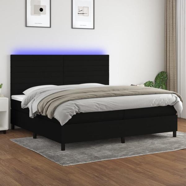 Boxspringbett mit Matratze & LED Stoff Schwarz 200 x 200 cm, Härtegrad: H2 [3134983]