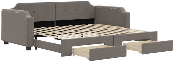 vidaXL Tagesbett Ausziehbar mit Schubladen Taupe 100x200 cm Stoff 3197678 Bild 2