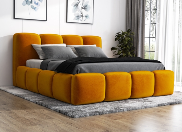 Polsterbett DONA 160x200 ohne Matratze mit Bettkasten und Lattenrost. Farbe: Senf 8