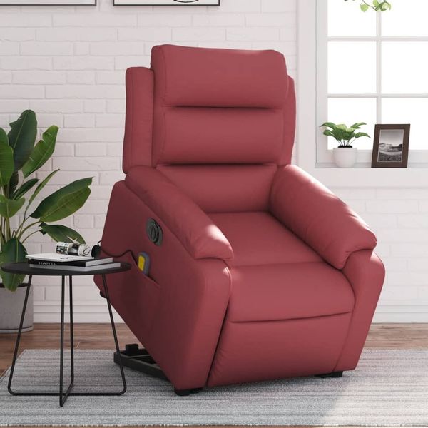 vidaXL Massagesessel mit Aufstehhilfe Elektrisch Weinrot Kunstleder 3205067