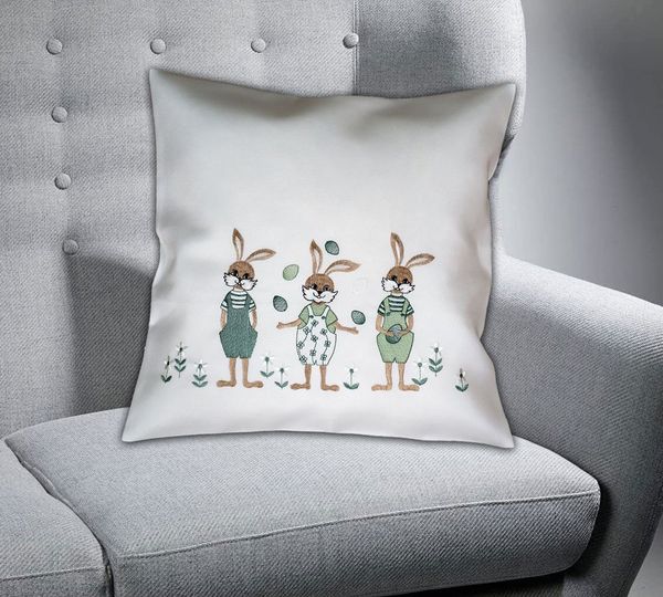 texpot Kissenhülle Dekokissen Stickerei Hasenkinder Ostern Frühling, (1 Stück)