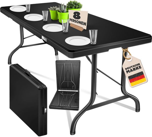 KESSER® Buffettisch Tisch klappbar Kunststoff 183x76 cm Campingtisch Partytisch Klapptisch Gartentisch für Garten, Terrasse und Balkon zusammenklappbar 8 Personen inkl. Tragegriff und Cover Schwarz, 183cm