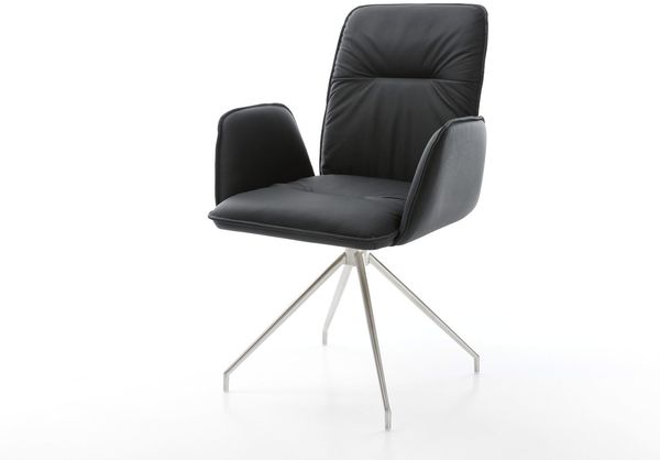 Esszimmerstuhl Vinja-Flex Echt-Leder Schwarz Kreuzgestell konisch Edelstahl