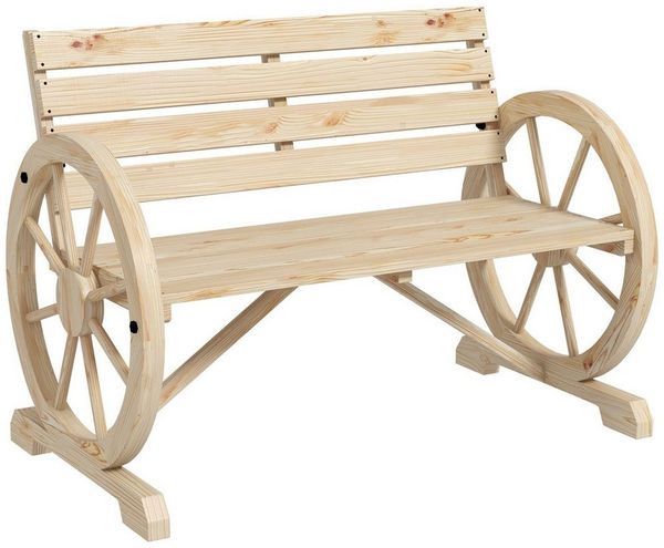 Outsunny Gartenbank 2-Sitzer Sitzbank Holzbank Wagenrad mit Armlehne Landhausstil Tannenholz Naturholz 105,5 x 56 x 79 cm