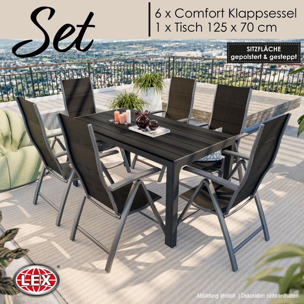 Gartenmöbel Set Alu Tisch 7 tlg Stapelsessel Esstisch Essgruppe Sitzgruppe
