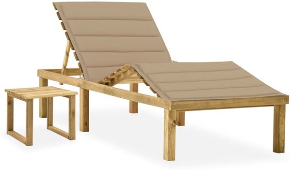vidaXL Garten-Sonnenliege mit Tisch und Auflage Kiefer Imprägniert 3065867