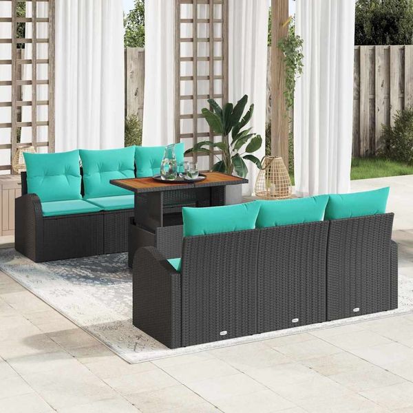 vidaXL Garten-Sofa-Set mit Speicher 7 pcs Schwarz Poly Rattan 3358272
