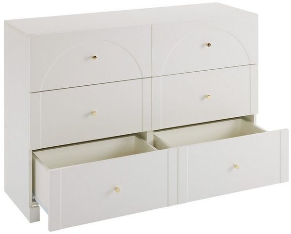 IDEASY Schubkastenkommode mit 6 Schubladen, Weiße Türkommode mit Schubladen (H82/B120/T40 cm, Griffe aus Metall, für Wohnzimmer und Schlafzimmer), Großer Stauraum, modernes und elegantes Sideboard, Schminktisch