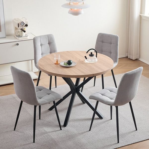 GrandCA HOME Essgruppe Tisch- und Stuhl-Set im Nordischen Stil, Essgruppe mit Stühlen, (5-tlg), Stühle aus Dutch Velvet / Cord, Metallbeine, Schwarz/Grau