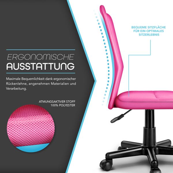 TRESKO Bürostuhl Schreibtischstuhl Drehstuhl, erhätlich in 7 Farbvarianten, mit Kunststoff-Leichtlaufrollen, stufenlos höhenverstellbar, gepolsterte Sitzfläche, Lift SGS-geprüft (Pink) Bild 3
