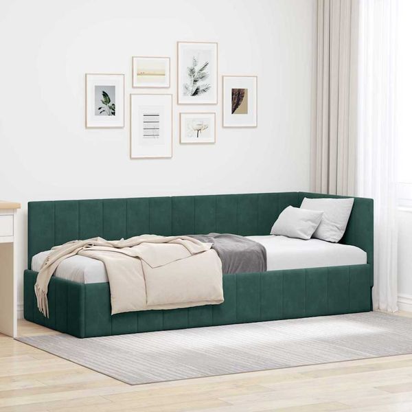 vidaXL Eckbettgestell mit Kopfteil Dunkelgrün 80 cm x 200 cm Samt 42016289