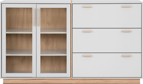 Calicosy Sideboard 3 Schubladen und 2 Glastüren Dekor Weiß und Holz B162,5 cm - SPLIT - Weiß