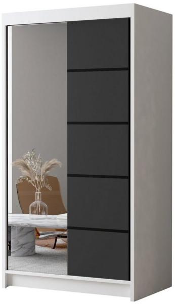 Schwebetürenschrank Letto III 100 cm mit Spiegel - Kleiderschrank, Schiebetürenschrank mit Kleiderstange und Einlegeboden, Schlafzimmerschrank, Schiebetüren - 100x200x58 cm (Weiß/Schwarz)